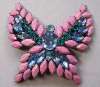 Enormous Vintage Blue, Pink & Green Glass Butterfly Brooch