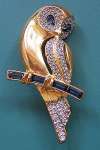 Pave & Sapphire Blue Rhinestone Baguette Owl Brooch