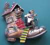 1940s Singer & Kantor Enameled Old Lady in Shoe Pin