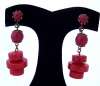 Dangling Red Faux Bakelite Disc Beaded Earrings