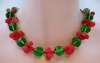 Vintage Glass Fruit & Bead Necklace ~ Festive Green & Red