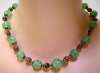 Vintage Murano Glass Bead Necklace ~ Green & Glittery Gold