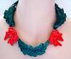 Ruby Z Ceramic Christmas Necklace ~ Green Boughs and Red Bows
