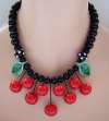 Flying Colors Ceramic Red Cherries & Black Bead Necklace