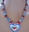 Flying Colors Ceramic Pennsylvania Dutch Style Beaded Heart Necklace