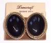 Danecraft Oval Onyx Cabochon Clip Earrings on Card