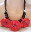 Parrot Pearls Ceramic Red Poppies Necklace