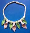 Parrot Pearls Pink Calla Lily & Green Leaves Necklace