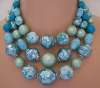 Triple-Strand Blue Art Glass & Plastic Bead Necklace