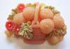 Tinted Celluloid Flower Basket Pin ~ Peachy Mums