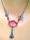 Edwardian Rhodium Filigree and Pink Glass Necklace