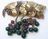 Vintage Brass & Glass Grape Leaves Brooch