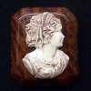 Polished Wood and Celluloid Profile Cameo Pin