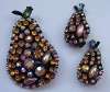 Vintage Citrine Rhinestone Pear Fruit Pin & Earring Set by ART