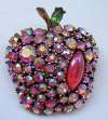 Vintage Apple Fruit Pin by ART ~ Iridescent Pink Rhinestones