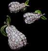 Vintage Opalescent Rhinestone Pear Fruit Pin & Earrings by ART