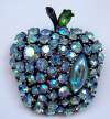 ART Blue Rhinestones Apple Fruit Pin