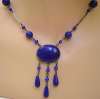 Czech Deco Dark Blue Glass Drop Necklace