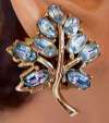 Hollycraft Blue Glass Leaf Earrings