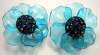 Lucite Resin Blue Flower & Rhinestone Earrings