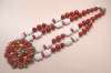 Miriam Haskell Coral & White Glass Necklace w/ Tremblers