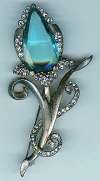 Mazer Blue Glass Flower Brooch
