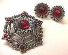 Miracle Brooch & Earring Set w/ Red Cabs