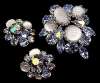 Blue Moonstone Glass Brooch and Earrings