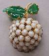 Schreiner White Milk Glass Berry Fruit Pin