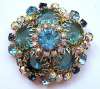 Vintage Blue Glass & Aurora Domed Brooch